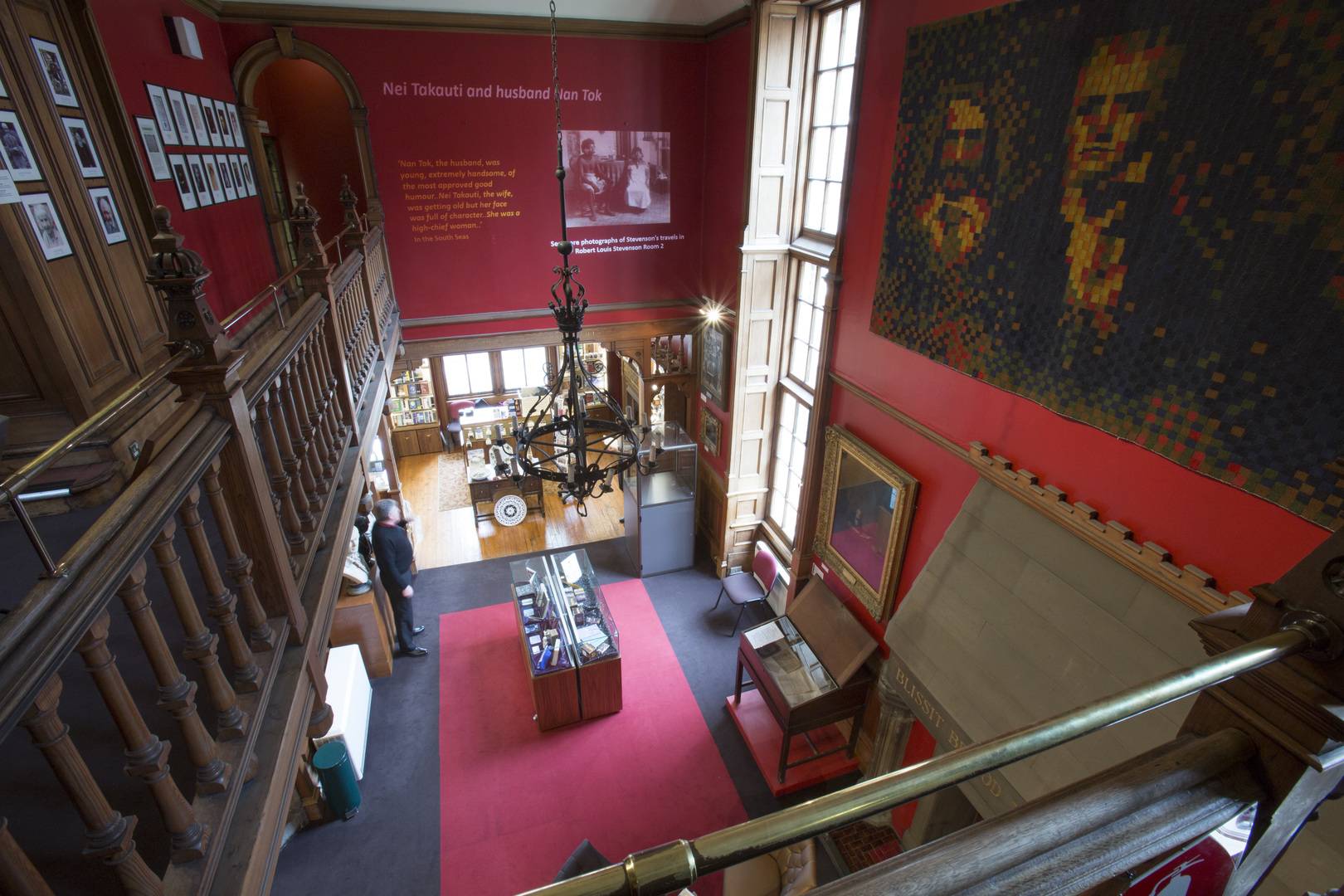 View from second floor looking down onto the reception of the Writers' Museum.